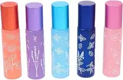 MERRYHAPY 5Pcs Refillable Glass Essential Oil Roller Bottles Colorful Lip Oil Containers in Purple Blue Dark Leak Design for Go Aromatherapy