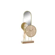 Table Clock Dkd Home Decor 26 x 8 x 53 Cm Mirror Natural Golden Metal Mdf Wood