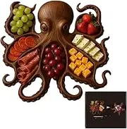 Wooden Octopus Charcuterie Platter, Funny Octopus-Shaped Serving Board, Sea Themed Parties Food Tray for Cheese, Bread, Meats, Fruits, Seafood, Snac