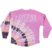 Vs Victorias Secret Pink Varsity Crew Sweater Jacket Top Fuchsia Pink Tie Dye XS