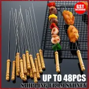 Up 48x BBQ Metal Skewers Stainless Steel Flat Needle Barbecue Tools Kebab Stick