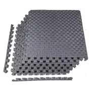 6 Piece Foam Floor Mat Puzzle Tiles, 1 Inch Thick, 24 Sq Ft, Grey