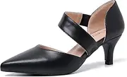 [Peijely] Women's Closed Pointed Toe Heels Strap D'Orsay Kitten Heel Slip On Dressy Pumps