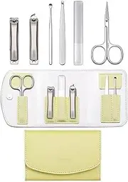 Nail Clippers 6 Pieces Stainless Steel Manicure Kit Nail Clippers for Women, with Splash-Proof Nail Clippers, Portable Travel Nail Care Tools with Leather Cover Manicure Set(Yellow)