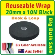 20mm x 10M Black Reuseable Magic Cable Ties Wrap Strap Hook & Loop