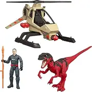 Mattel Jurassic World Legacy Collection Reimagined Helicopter, Dinosaur & Human Pack with Projectile, Atrociraptor, Chopper Chase, Digital Play