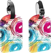 [WOSHJIUK] 2-Pc,Luggage Tags for Suitcases,Travel Tags for Luggage,Circles Colorful Doodle Swirl