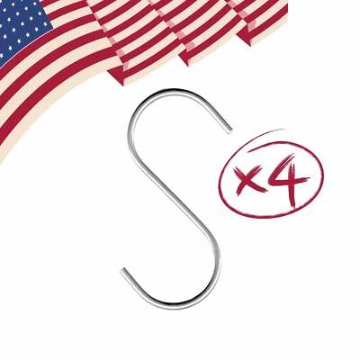 Stainless Steel S Hooks – Pack of 4 Pot Rack Hooks for Storage - Made in USA
