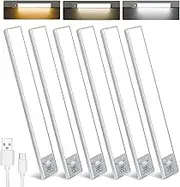Under Cabinet Lighting Wireless, 96 LED Motion Sensor Light Indoor, 7 Color Dimmable Closet Lights, Rechargeable Magnetic Under Counter Lights for Kitchen, Wardrobe, Cabinet, Hallway, 6 Pack