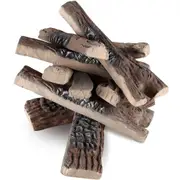 VEVOR 10 Pcs Gas Fireplace Logs, Large Ceramic Logs for Fireplace Decorative, Heat-Resistant Wood Log Gas Realistic Logs, Stackable Wood Branches for
