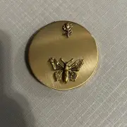 Small Round Brass With Butterfly And Mirror Inside