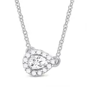 14k White Gold Pear Diamond Solitaire Necklace 1/6 Cttw
