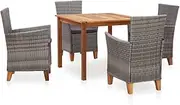 5 Piece Dining Set Poly Rattan and Solid Acacia Wood Grey, Furniture Sets, Patio Furniture