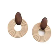 Handmade Ethnic Round Earrings Retro Wood Earrings Brown Vintage Women Earring