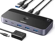 UGREEN 5Gbps USB C Switch 2 PCs Sharing 4 USB Devices for 2 Computers Sharing Keyboard, Mouse, Webcam, Printer with 2 Type C Data Cables and Remote