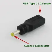 1x USB 3.1 Type C Female to 4.0mm x 1.7mm Male DC Power Charge Adapter Connector