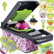 16-in-1 Vegetable Chopper & Slicer with Stainless Steel Blades and Storage Container Multi-Function Kitchen Cutter for Slicing, Dicing, Chopping, Grating, and Julienne BPA-Free & Easy to Clean