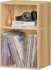 2 Cube Bookshelf,Natural Record Player Stand Holds up to 100 Albums, Mini Wood B
