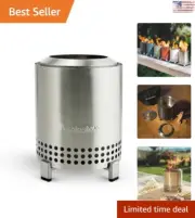 Compact Portable Stainless Steel Fire Pit - Portable Mesa Tabletop - Low Smoke