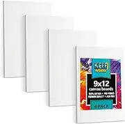 KEFF Canvas Boards for Painting - 9x12 4-Pack Bulk Canvas Panels Value Pack - 100% Cotton Triple Primed Canvases for Painting Supplies, Acrylic, Oil, Watercolor & Tempera