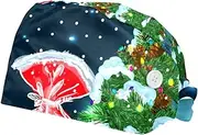 [FVQL] 2 Pcs Nurse Caps for Women, Reusable Surgical Cap Scrub Cap, Christmas Tree Winter Pattern