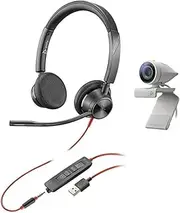 Plantronics Poly - Studio P5 Webcam with Blackwire 3325 Headset Kit ( + Polycom) - 1080p HD Professional Video Conferencing Camera & Stereo Audio Wired Headset USB-A - Certified for Zoom & Teams, White