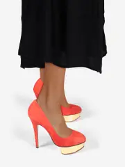 Red Suede Dolly Pumps