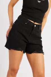 Black Relaxed Denim Short Mid Rise - Size 12M, Women's Relaxed Short