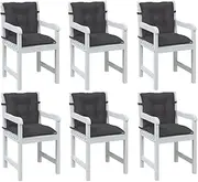 Lowback Chair Cushions for Dining Chairs, Outdoor and Kitchen Use, Melange Anthracite, 100x50x7 cm, Set of 6 Cushions with Ties and Seat Pads