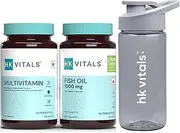 HealthKart H.k Vitals Fish Oil And Multivitamin Combo Pack With Sipper,300 Ml|1000 Mg Omega 3 With 180 Mg Epa & 120 Mg Dha,3 Count,60 Capsules