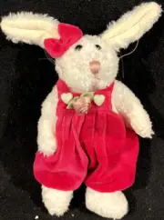 Boyds Bear Plush 9" Lauren White Rabbit Red Flower Overalls Bow Stuffed Animal