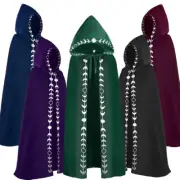 Medieval Reaper Wizard Embroidery Hooded Cloak Halloween Party Cosplay Costumes