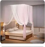 Mosquito Net Bed e Stainless Steel Canopy Bed e Curtains Thicken Four e Bed Canopy Post for Various Types of Metal Bed Wooden Bed Wrought Iron Bed(Navy Queen)