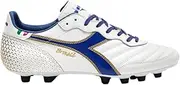 [Diadora] Brasil Italy OG GR LT+ MDPU Men's Firm Ground Soccer Shoes - Premium Leather, Water Resistant, Made in Italy (White/Mazarine Blue/Gold, US Footwear Size System, Adult, Men, Numeric, Medium, 4)