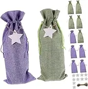 FUNOMOCYA 12Pcs Burlap Wine Bottle Bags with Drawstrings Reusable Present Packaging for Wine Whiskey and Beer Elegant Candy and Present Bag Light