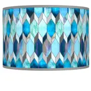 Drum Print Lamp Shade Blue Tiffany-Style Small 12x12x8.5 Spider Harp and Finial