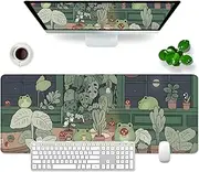 Green Large Mouse Pad Cute Frog Gaming Mouse Pad XL Desk Pad 31.5x11.8x0.12 inch Kawaii Keyboard Mat (Frog)