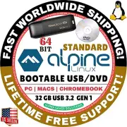 ALPINE LINUX OS STANDARD EXTENDED 64-BIT LIVE BOOT USB, FULL INSTALL for MAC, PC