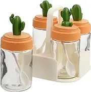 NAMOARLY 4pcs Cactus Kitchen Seasoning Pots Assorted Color Spice Jars Containers Storage for Salt Sugar and Pepper Stylish Functional Kitchen Accessory