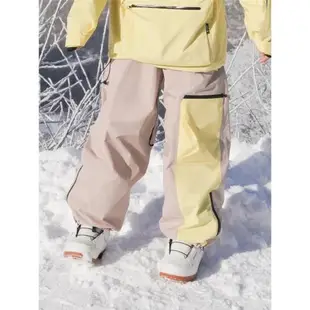 RandomPow 單雙板滑雪褲男女寬松防風防水保暖滑雪服卡其黃拼接色