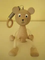 NEW Wooden Teddy Bear Spring Hang Up Toy Shelf Sitter CZECH 4.5" High