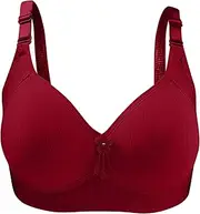 [LAWOR] Women's Full Coverage Bra Plus Size Comfortable Minimizer Bra Knit Ribbed Bralette Solid Color Support Balconette Bra, Wine, X-Large