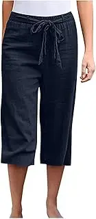 [FZVYD] 2023 Summer Trendy Capri Pants for Women High Waist Drawstring Graphic Pants Loose Comfy Cropped Trousers with Pockets