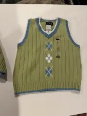 Childrens Place Argyle Sweater Vest Boys Size 4T Green V Neck Casual