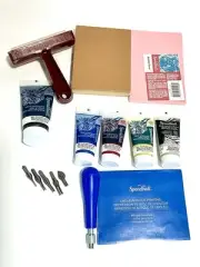 Speedball Block Printing lot including tools, Block printing and 4 colored ink