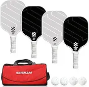 SINSHAM Pickleball Paddles Set of 4 Graphite Pickleball Rackets Honeycomb Core Pickleball Set Includes 4 Pickleball Paddles + 4 Pickleball Balls+2 Replacement Soft Grip+1 Bag