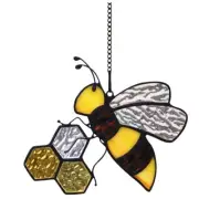 Stained Glass Bee Suncatcher Hanging Honeycomb Decor