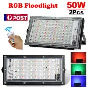 2Pcs 50W RGB LED Floodlight Colour Changing Lamp Beads Spotlight remote control
