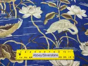 7.625 y GP J Baker Heron & Lotus Flower Cobalt Chocolate Linen Upholstery Fabric
