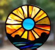 Handmade SOLA MOON ECLIPSE Stained Glass WINDOW SUNCATCHER Unique Cosmic Gift
